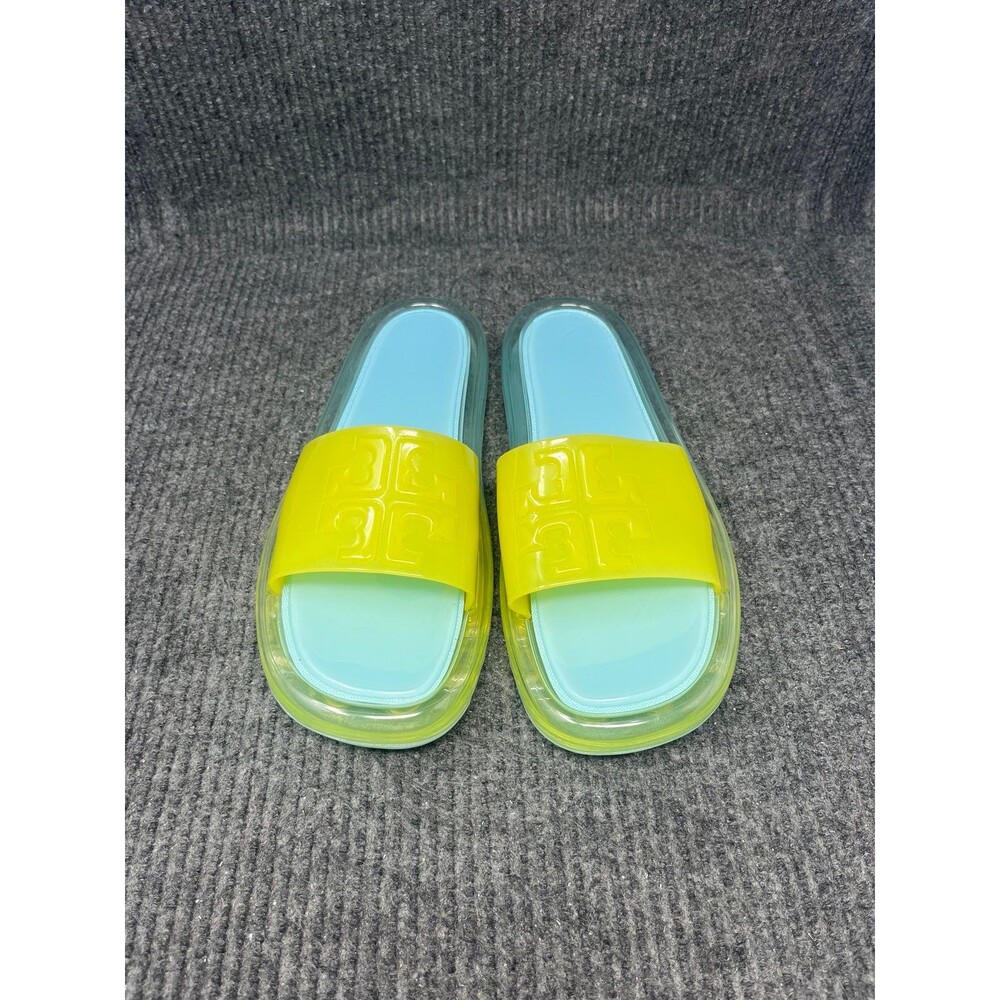 Tory Burch Bubble Jelly Slide Sandals Island Blue Yellow Womens 10 B Rubber Pool